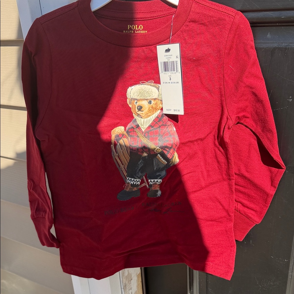Polo by Ralph Lauren Kids Red Long Sleeve Bear Tee
